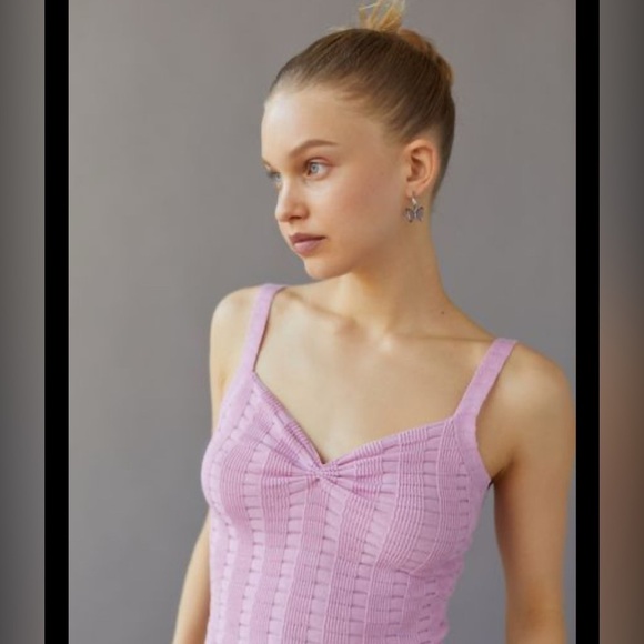 Urban Outfitters Sweater Set Tied Cardigan and Tank Top Lilac Pink Size M - Picture 4 of 11